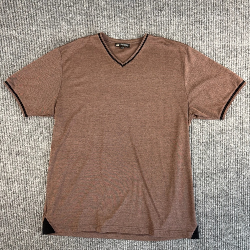 Marcello Sport T Shirt Mens XXL Brown V Neck Ringer Cotton Lycra Pique Tee